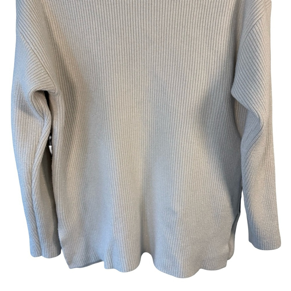 Hilary Radley V-Neck Cream & Silver Metallic Sweater Size M Shimmer Neutral - Picture 14 of 14